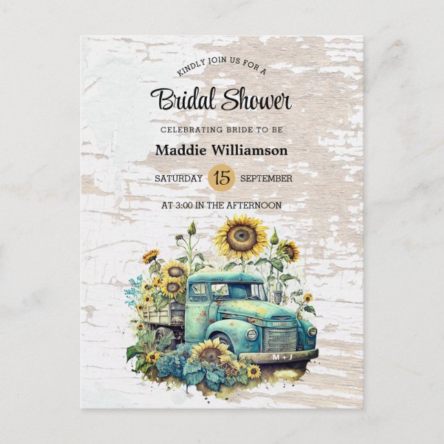 Rustic Floral Wood Bridal Shower Invitation  Postcard (Front)