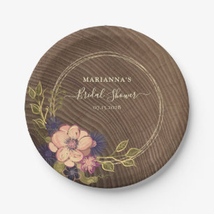 Rustic Floral Wood Bridal Shower Paper Plates