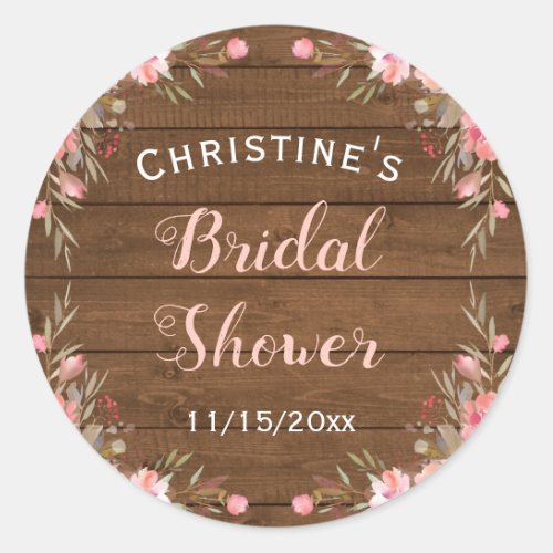 Rustic Floral Wood Country Chic Bridal Guest Favor Classic Round Sticker