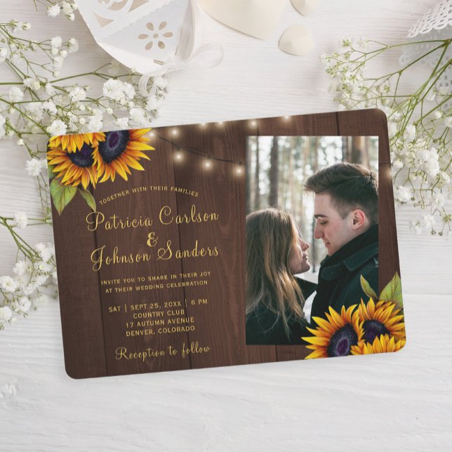 Rustic floral wood custom photo wedding invitation (Creator Uploaded)