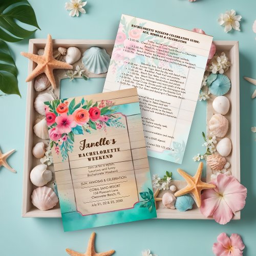 Rustic Floral  Wood Elegant Bachelorette Weekend  Invitation