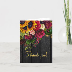 Rustic floral wood elegant gold script thank you card