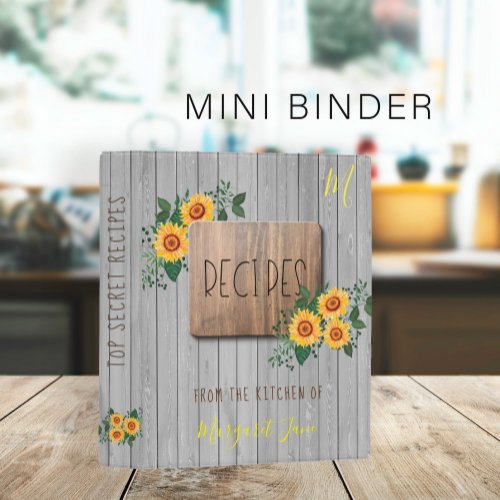 Rustic Floral Wood   Family monogram cookbook Mini Binder