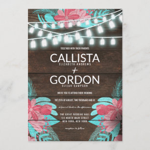 Rustic Floral Wood Mason Jar Lights Wedding Invitation