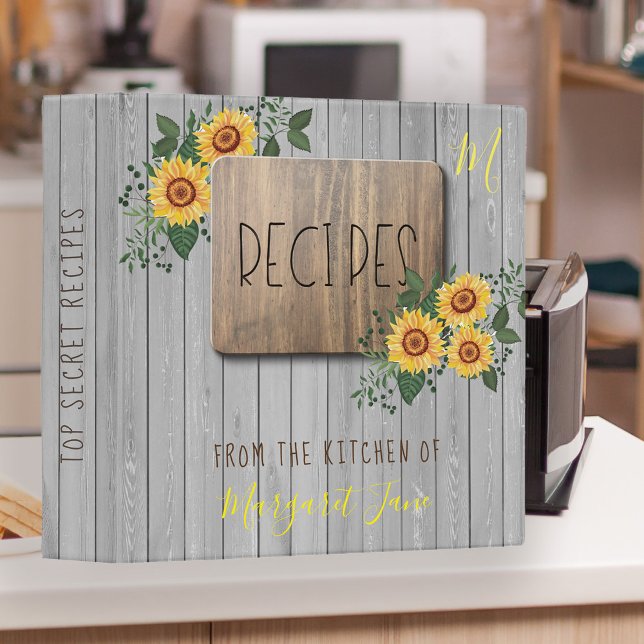 Rustic floral wood monogram cookbook 3 ring binder (Creator Uploaded)