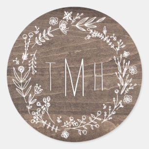 Rustic Floral Wood Monogram Sticker