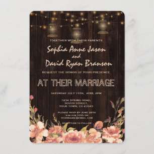 Rustic Floral Wood Old Lanterns Wedding Invite