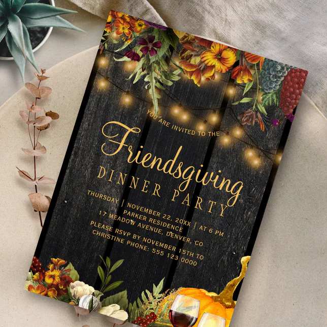 Rustic floral wood pumpkin Friendsgiving party Invitation | Zazzle