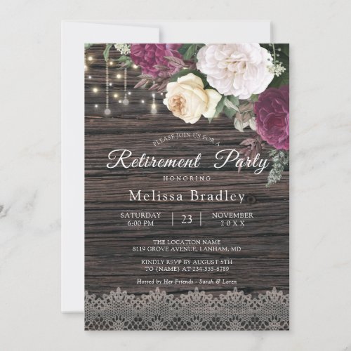 Rustic Floral wood Retirement Party Invitation