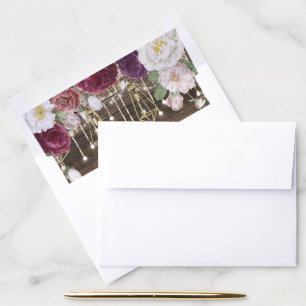 Rustic Floral Wood String lights Wedding with lace Envelope Liner