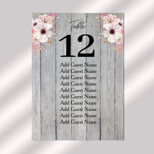 Rustic Floral Wood Table Number Seating Chart