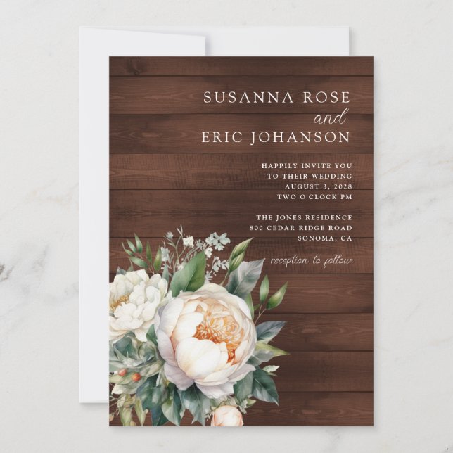 Rustic Floral Wood Wedding Invitation (Front)