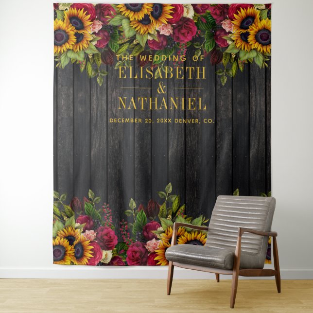 Rustic floral wood wedding photo booth backdrop (In Situ)