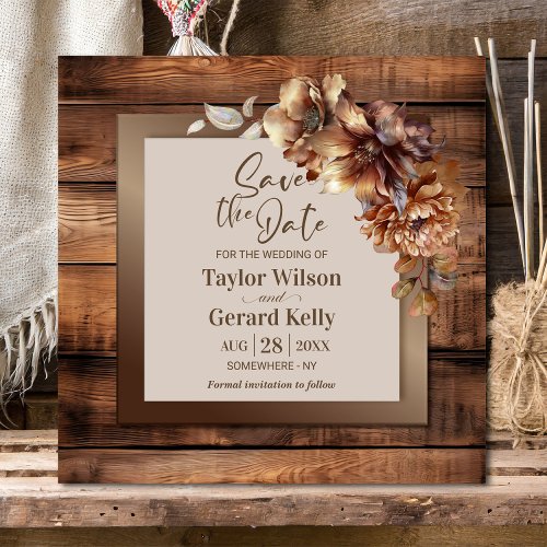 Rustic Floral Wood Wedding Save the Date