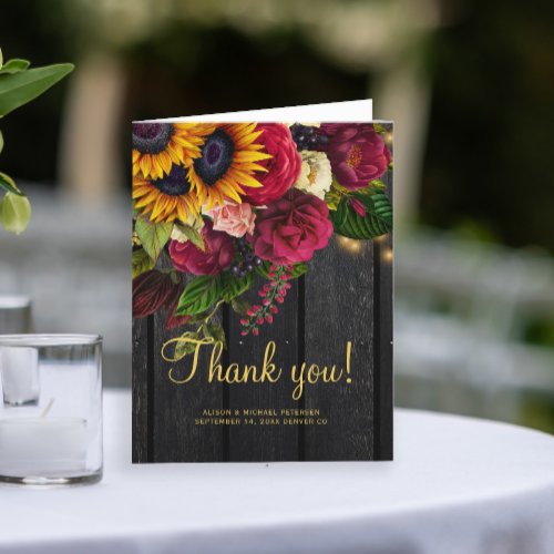 Rustic floral wood wedding thank you