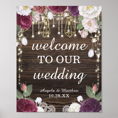 Rustic Floral Wood Welcome Wedding Sign