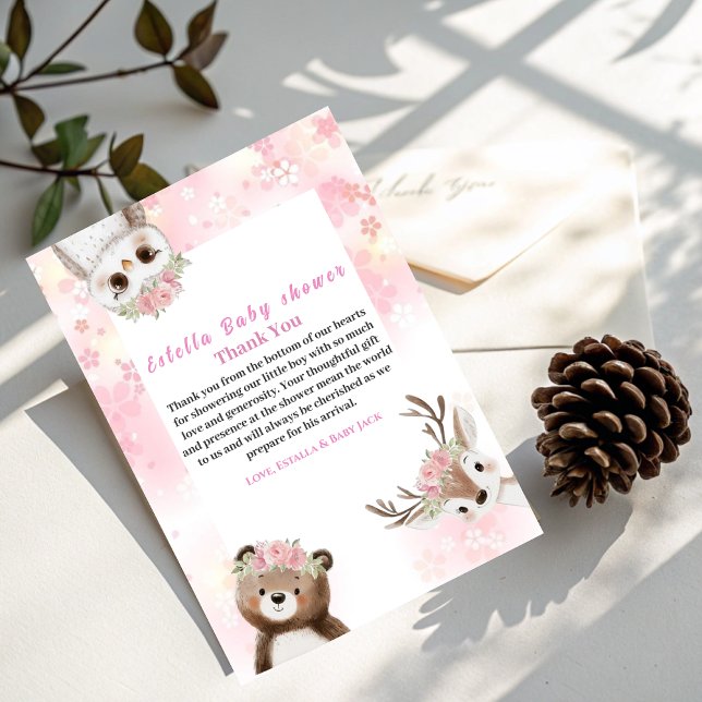 Rustic floral Woodland Baby Girl Thank You Card (Creator Uploaded)