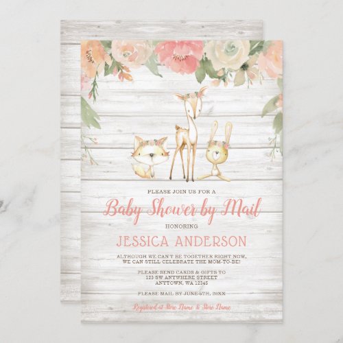 Rustic Floral Woodland Girl Baby Shower by Mail Invitation