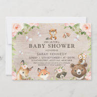 Rustic Floral Woodland Girls Baby Shower Invitation