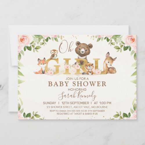 Rustic Floral Woodland Oh Girls Baby Shower Invitation