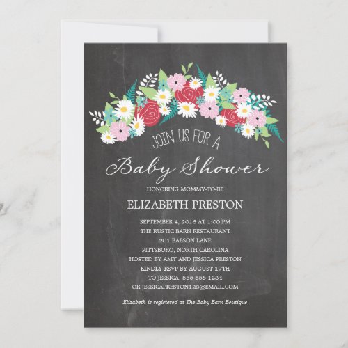 Rustic Floral Wreath Baby Shower Custom Invites