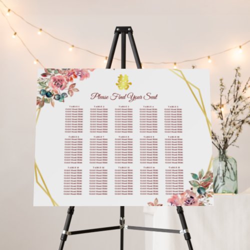 Rustic floral wreath chinese wedding seating chart foam board