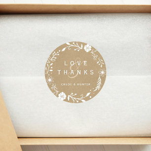 Rustic Floral Wreath Faux Kraft Wedding Thank You Classic Round Sticker