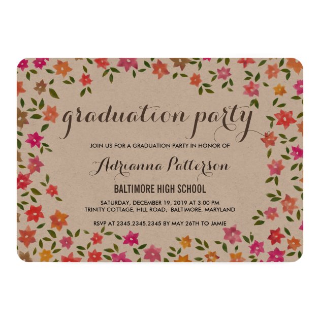 Rustic Floral Wreath Graduation Party Invitation