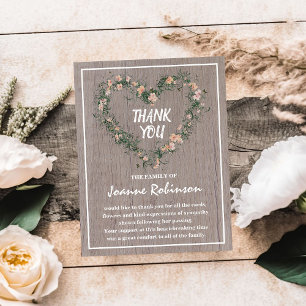 Rustic Floral Wreath Heart   Funeral Thank You Card