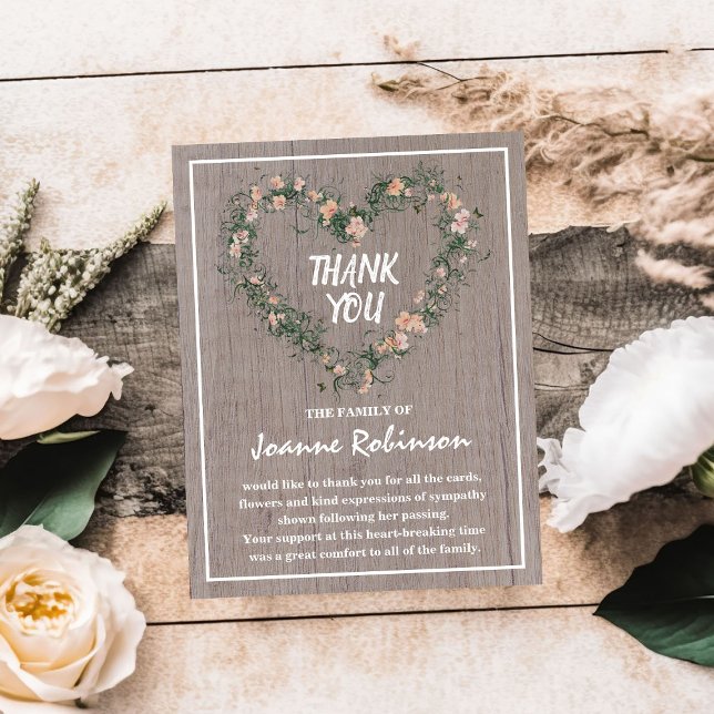 Rustic Floral Wreath Heart | Funeral Thank You Card (Creator Uploaded)