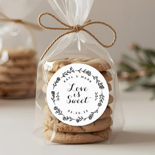 Rustic Floral Wreath Love is Sweet Wedding Favor Classic Round Sticker