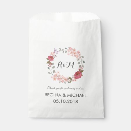 Rustic Floral Wreath Monogram Wedding Favor Bag