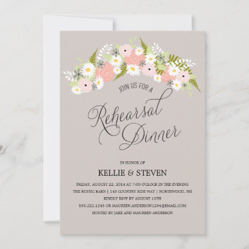 Rustic Floral Wreath Rehearsal Dinner Custom Announcement