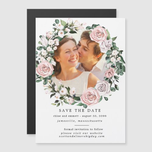 Rustic Floral Wreath Save the Date Magnetic Card