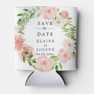 Rustic Floral Wreath Save The Date Photo Can Cooler