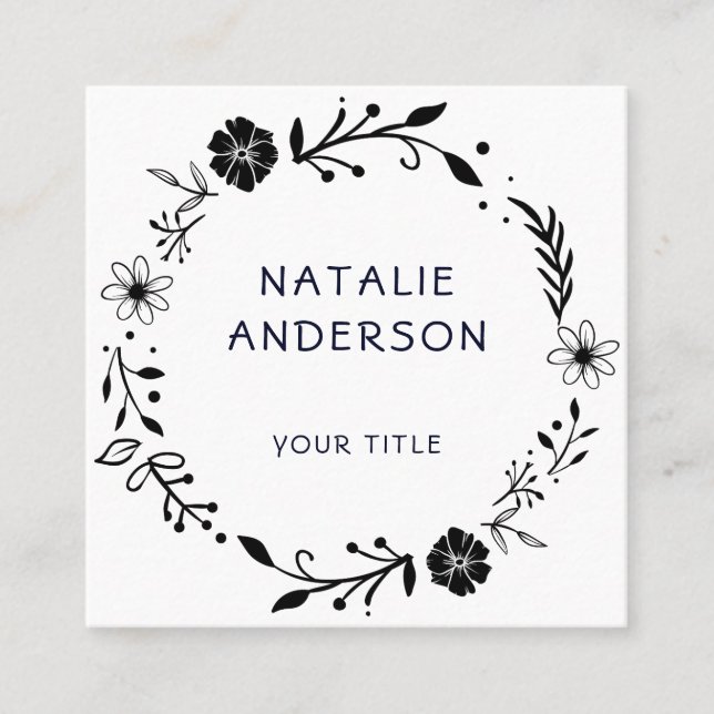 Rustic Floral Wreath Square Business Card (Front)