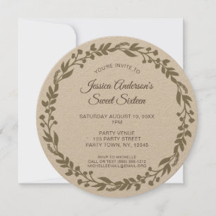 Rustic Floral Wreath Sweet Sixteen Invitation