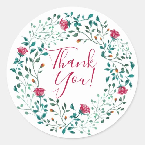 Rustic Floral Wreath  Thank You Wedding Classic Round Sticker