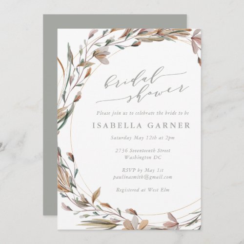 Rustic Floral Wreath Watercolor Bridal Shower  Invitation
