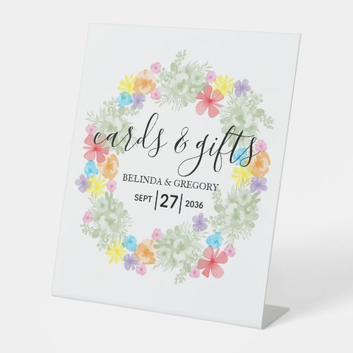 Rustic Floral Wreath Wedding Cards  Gifts Pedestal Sign