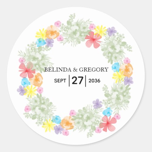 Rustic Floral Wreath Wedding Classic Round Sticker