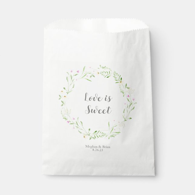 Rustic Floral Wreath Wedding  Favor Bag (Front)
