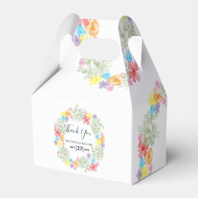 Rustic Floral Wreath Wedding Favor Boxes (Front Side)