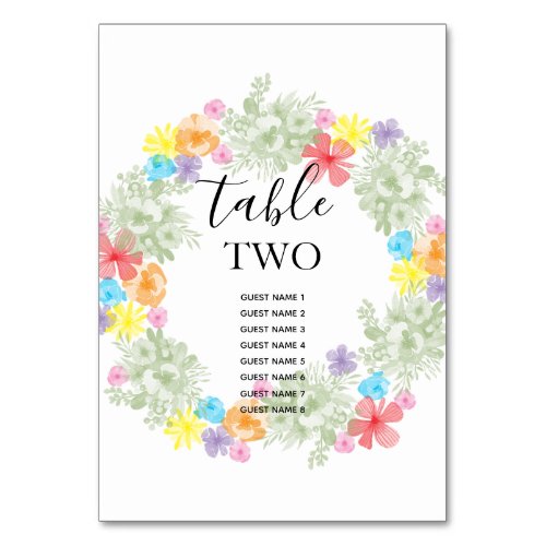Rustic Floral Wreath Wedding Guest Names Table Number