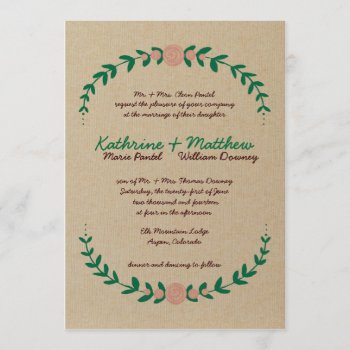 Rustic Floral Wreath Wedding Invitation by envelopmentswedding at Zazzle