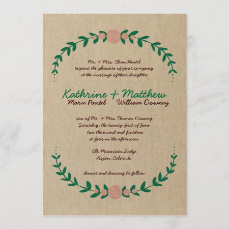 Rustic Floral Wreath Wedding Invitation