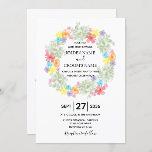 Rustic Floral Wreath Wedding Invitations