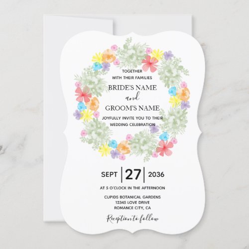 Rustic Floral Wreath Wedding Invitations