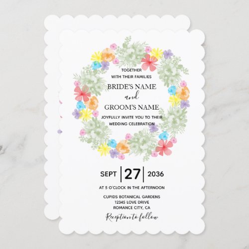 Rustic Floral Wreath Wedding Invitations