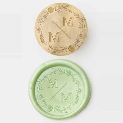 Rustic Floral Wreath Wedding Monogram Wax Seal Stamp